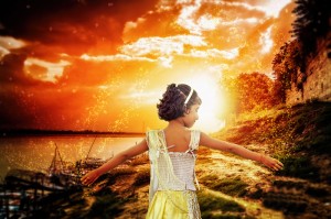 girl arms wide dreamstime